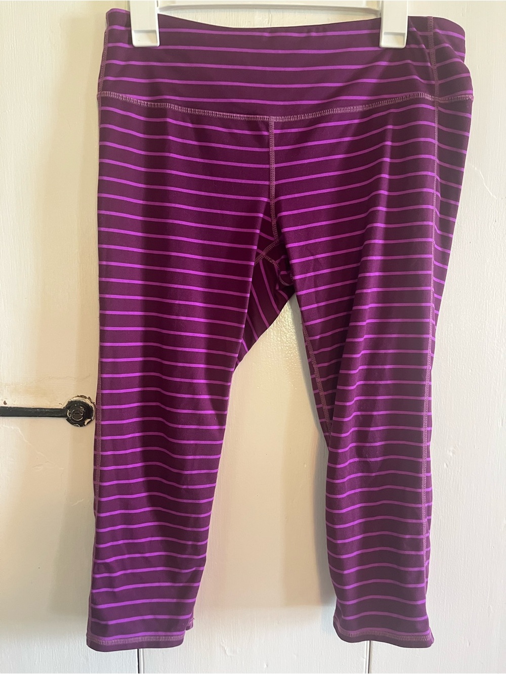 Athleta Purple Striped Capri Leggings